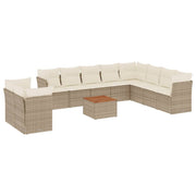 11-piece Garden Furniture Set with Cushions, Poly Rattan, Beige