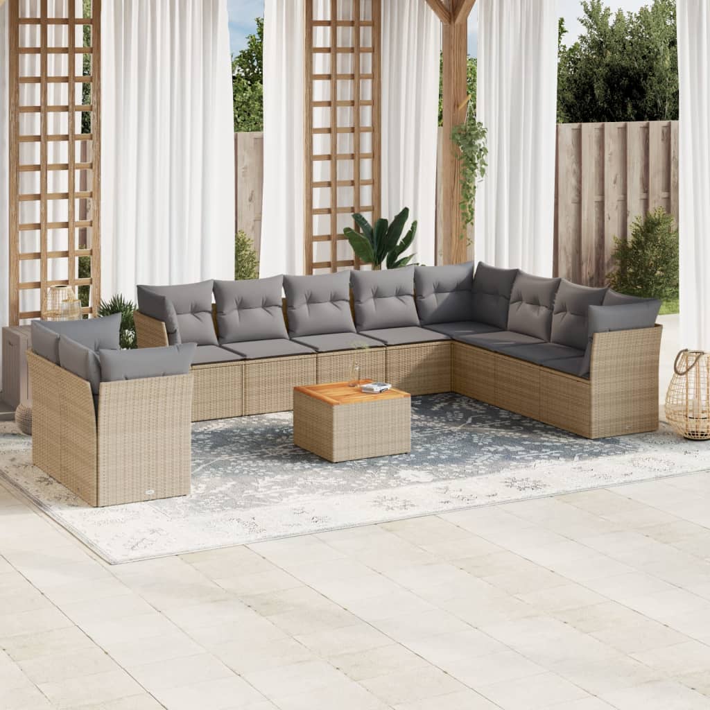 11-Delige Tuinset Met Kussens Poly Rattan Beige