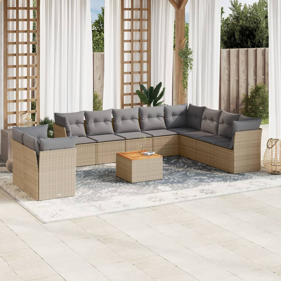 11-Delige Tuinset Met Kussens Poly Rattan Beige