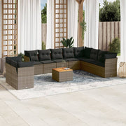 11-piece Loungeset with cushions poly rattan grey