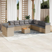 12-piece lounge set with cushions poly rattan beige