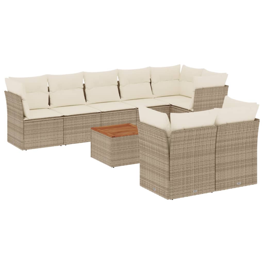 9-Delige Loungeset Met Kussens Poly Rattan Beige
