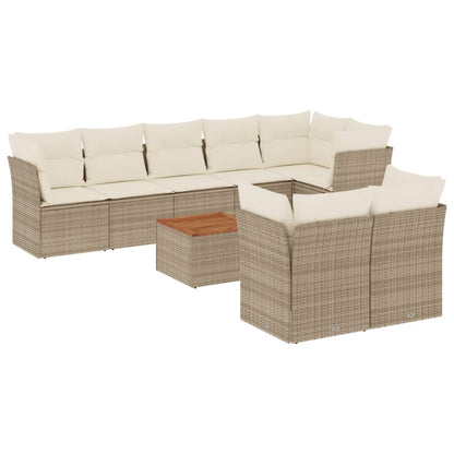 9-Delige Loungeset Met Kussens Poly Rattan Beige