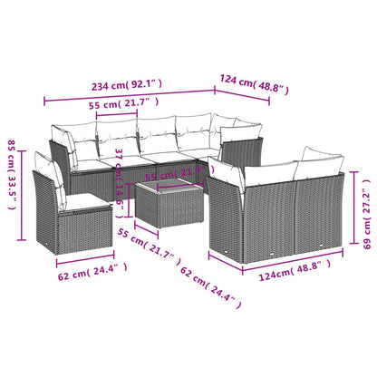 9-Delige Loungeset Met Kussens Poly Rattan Beige