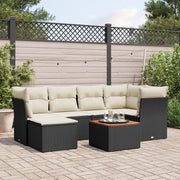 7-piece lounge set with cushions poly rattan black