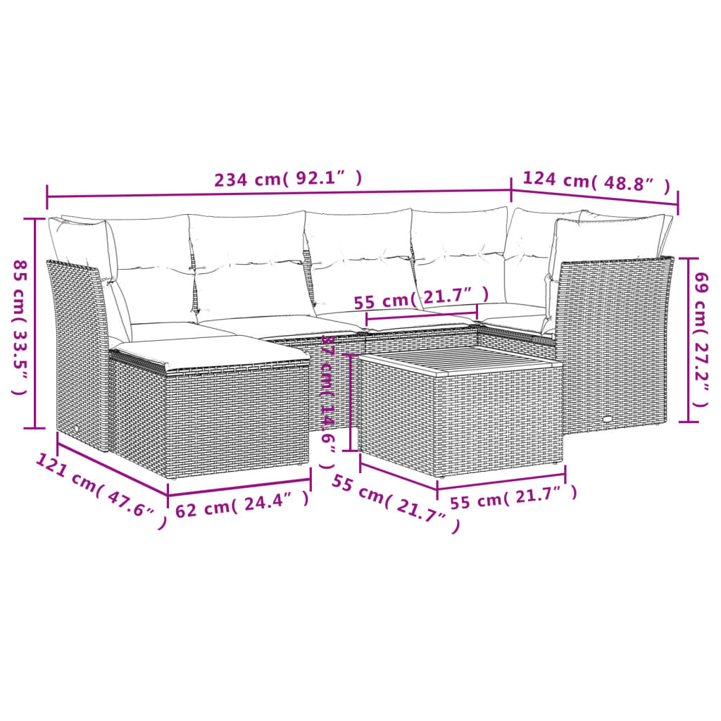 7-Delige Loungeset Met Kussens Poly Rattan Beige beige and cream