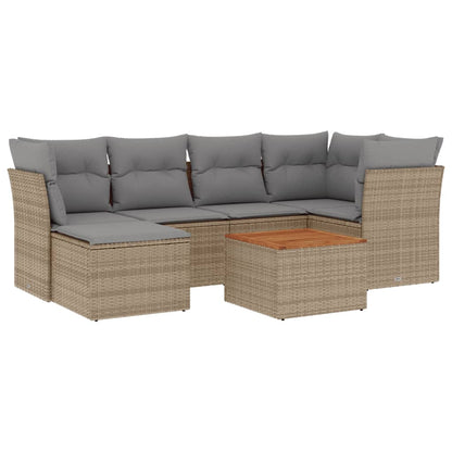 7-Delige Loungeset Met Kussens Poly Rattan Beige en grijs