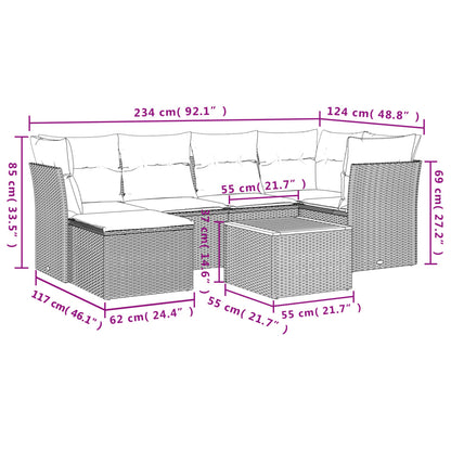 7-Delige Loungeset Met Kussens Poly Rattan Beige en grijs