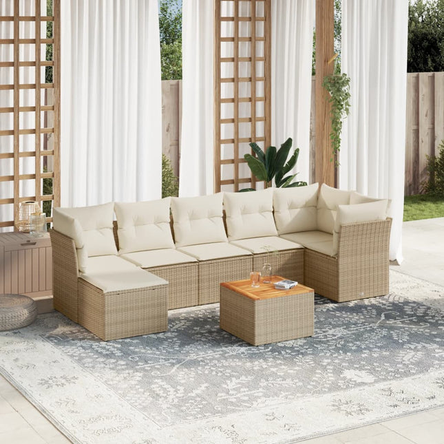 8-Delige Loungeset Met Kussens Poly Rattan Beige