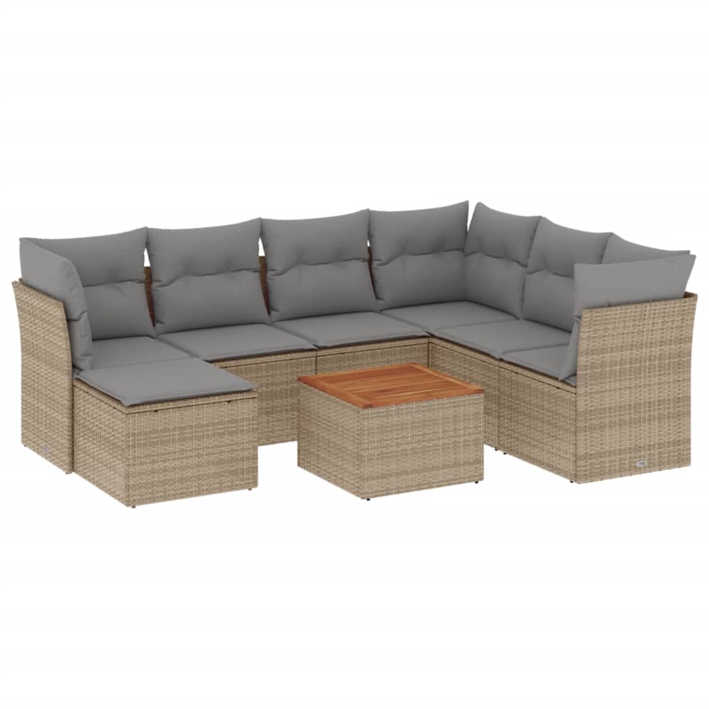 8-Delige Loungeset Met Kussens Poly Rattan Beige
