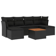 7-piece lounge set with cushions poly rattan black