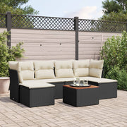 7-piece lounge set with cushions poly rattan black
