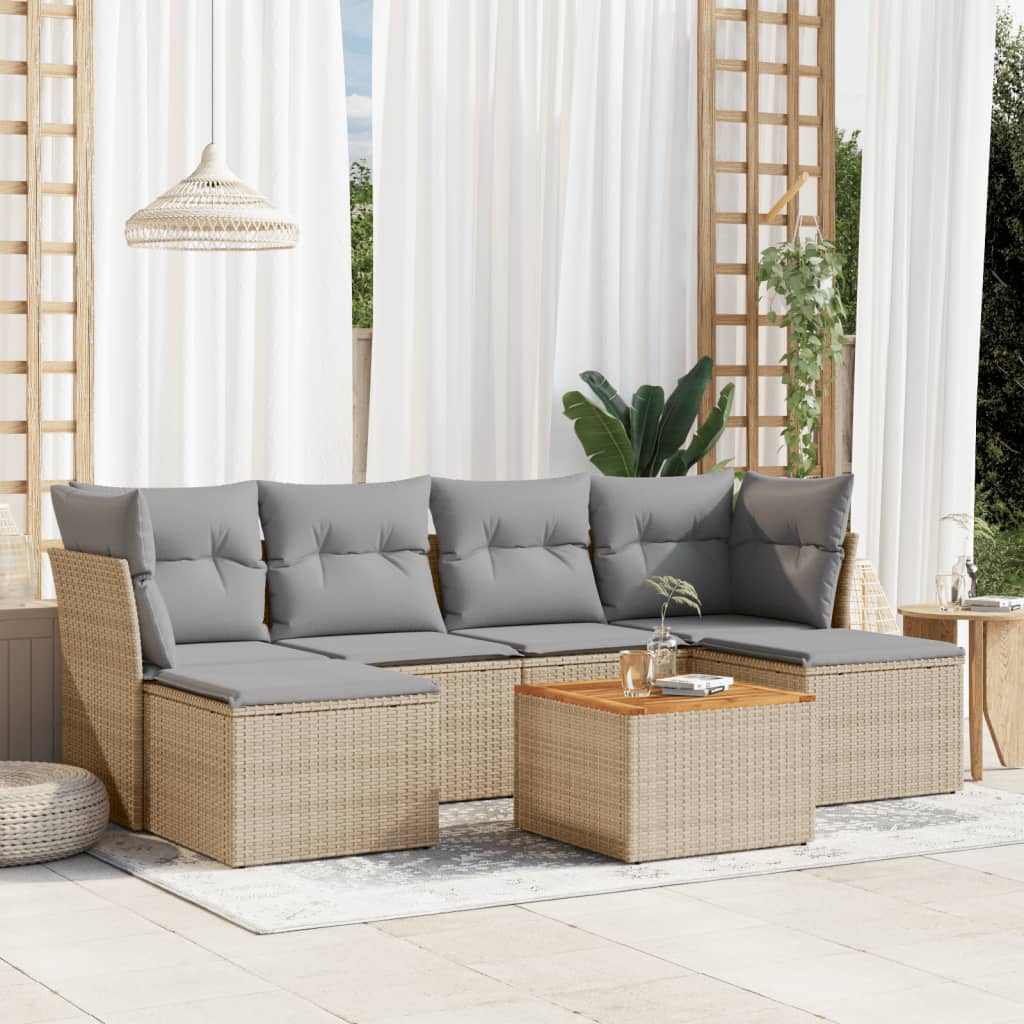 7-Delige Loungeset Met Kussens Poly Rattan Beige