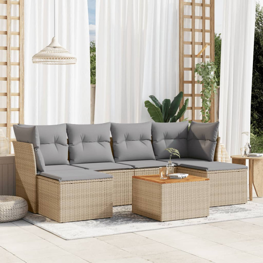 7-Delige Loungeset Met Kussens Poly Rattan Beige
