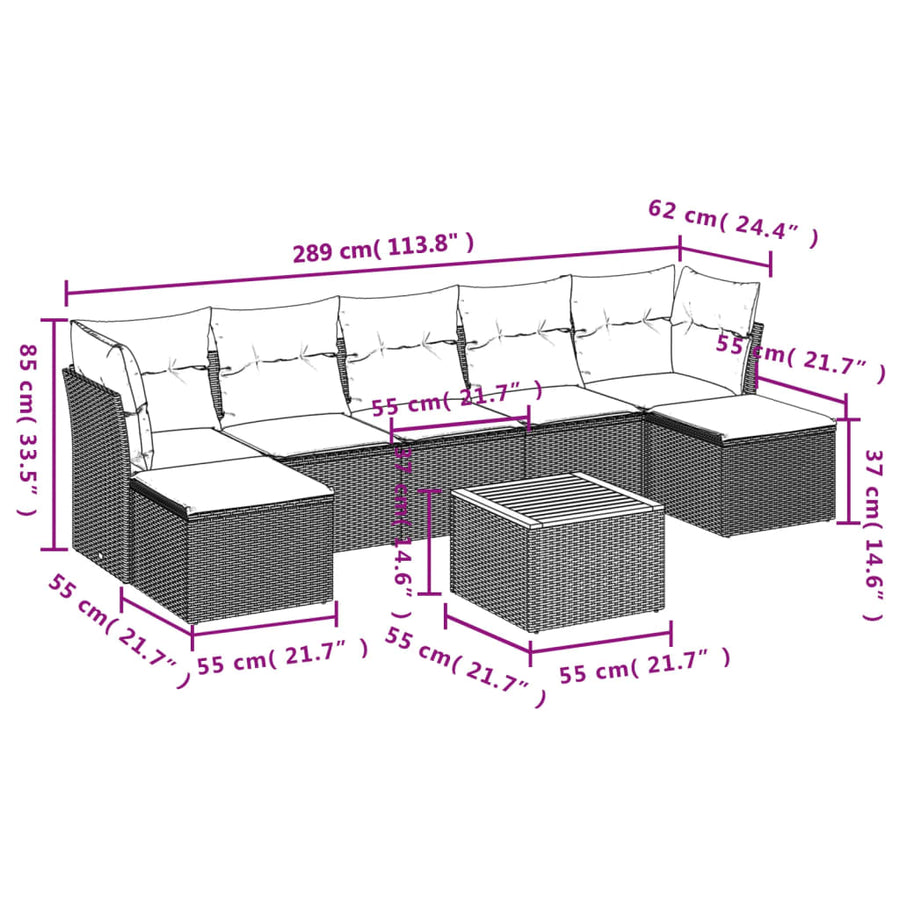 8-Delige Loungeset Met Kussens Poly Rattan Zwart