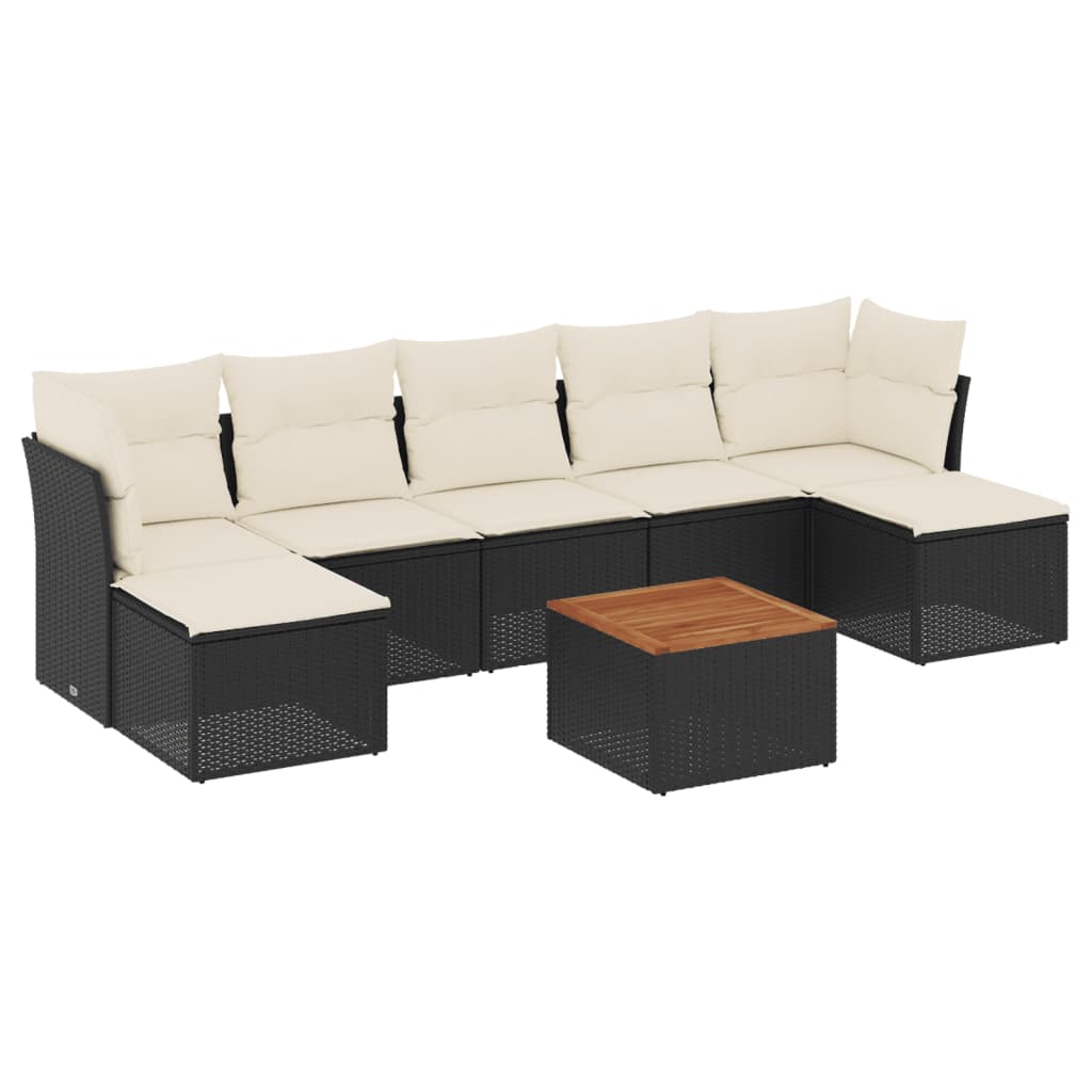 8-Delige Loungeset Met Kussens Poly Rattan Zwart en crème
