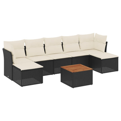 8-Delige Loungeset Met Kussens Poly Rattan Zwart en crème