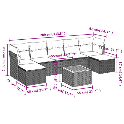 8-Delige Loungeset Met Kussens Poly Rattan Zwart en crème