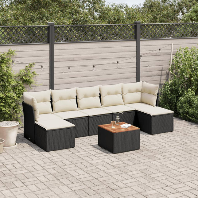 8-Delige Loungeset Met Kussens Poly Rattan Zwart en crème