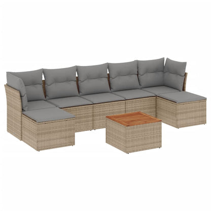 8-Delige Loungeset Met Kussens Poly Rattan Beige en grijs