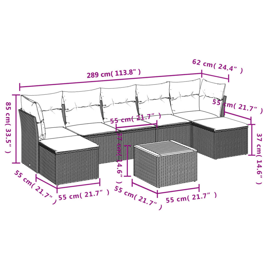 8-Delige Loungeset Met Kussens Poly Rattan Beige en grijs