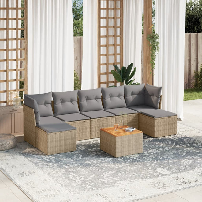 8-Delige Loungeset Met Kussens Poly Rattan Beige en grijs