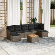 Loungeset 8-delig poly rattan grijs acaciahout