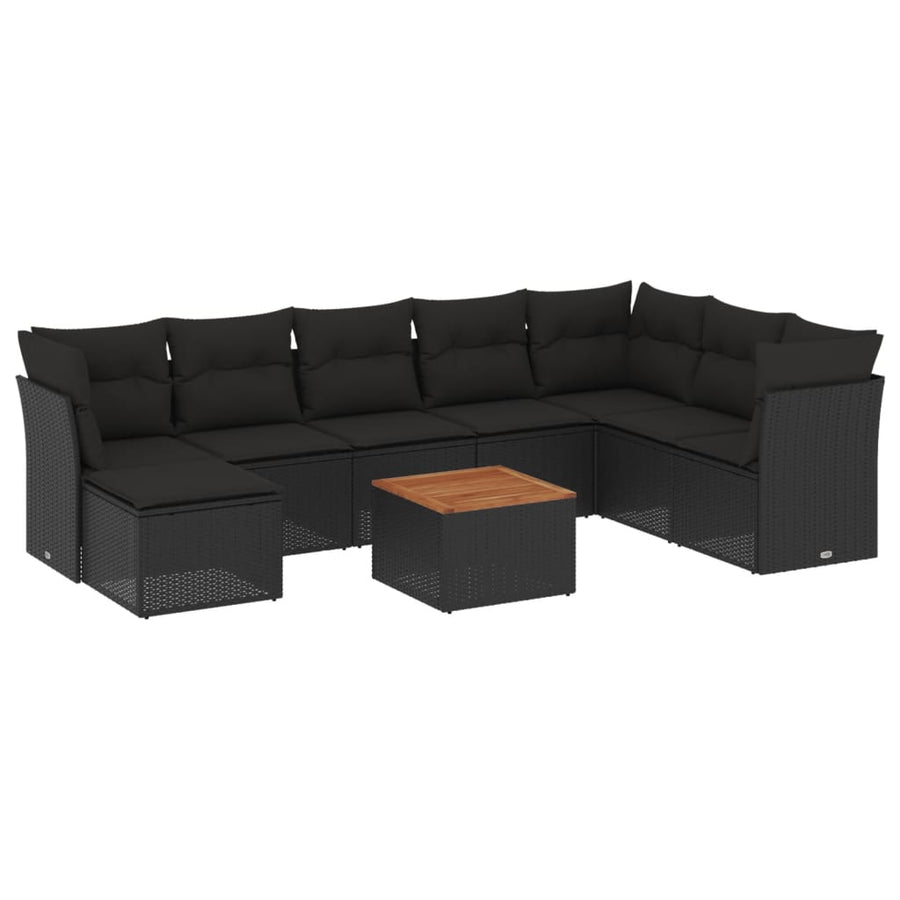 9-Delige Loungeset Met Kussens Poly Rattan Zwart