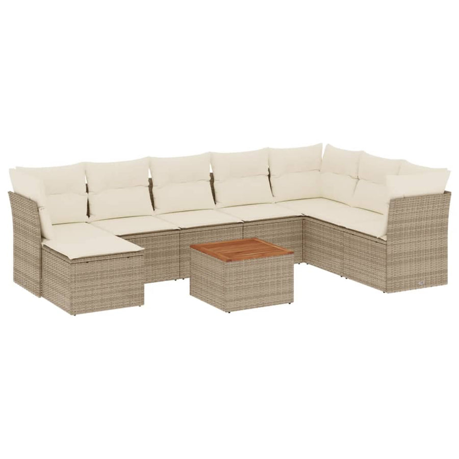 9-Delige Loungeset Met Kussens Poly Rattan Beige beige and cream