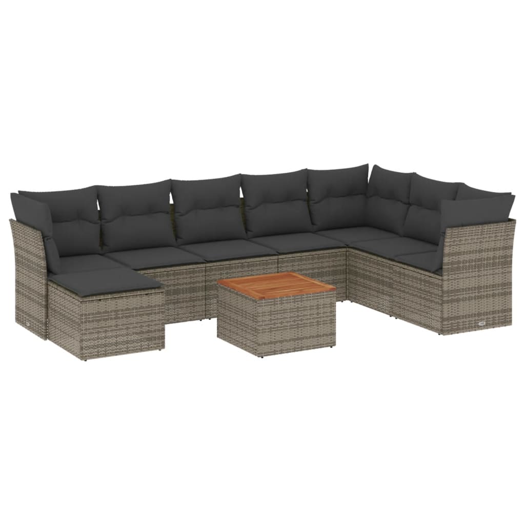 9-Delige Loungeset Met Kussens Poly Rattan Grijs