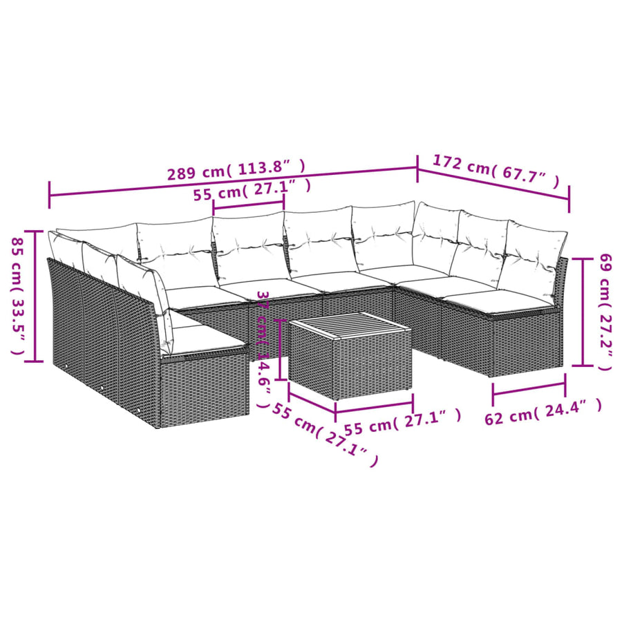 0-Delige Loungeset Met Kussens Poly Rattan Zwart