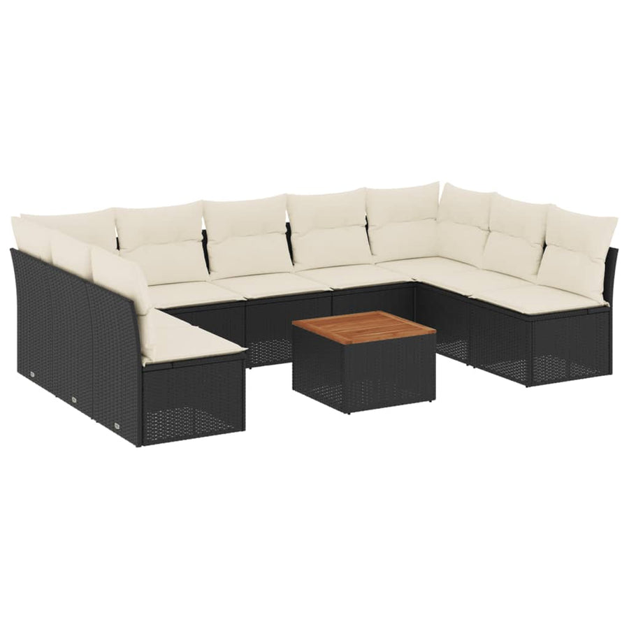 0-Delige Loungeset Met Kussens Poly Rattan Zwart en crème