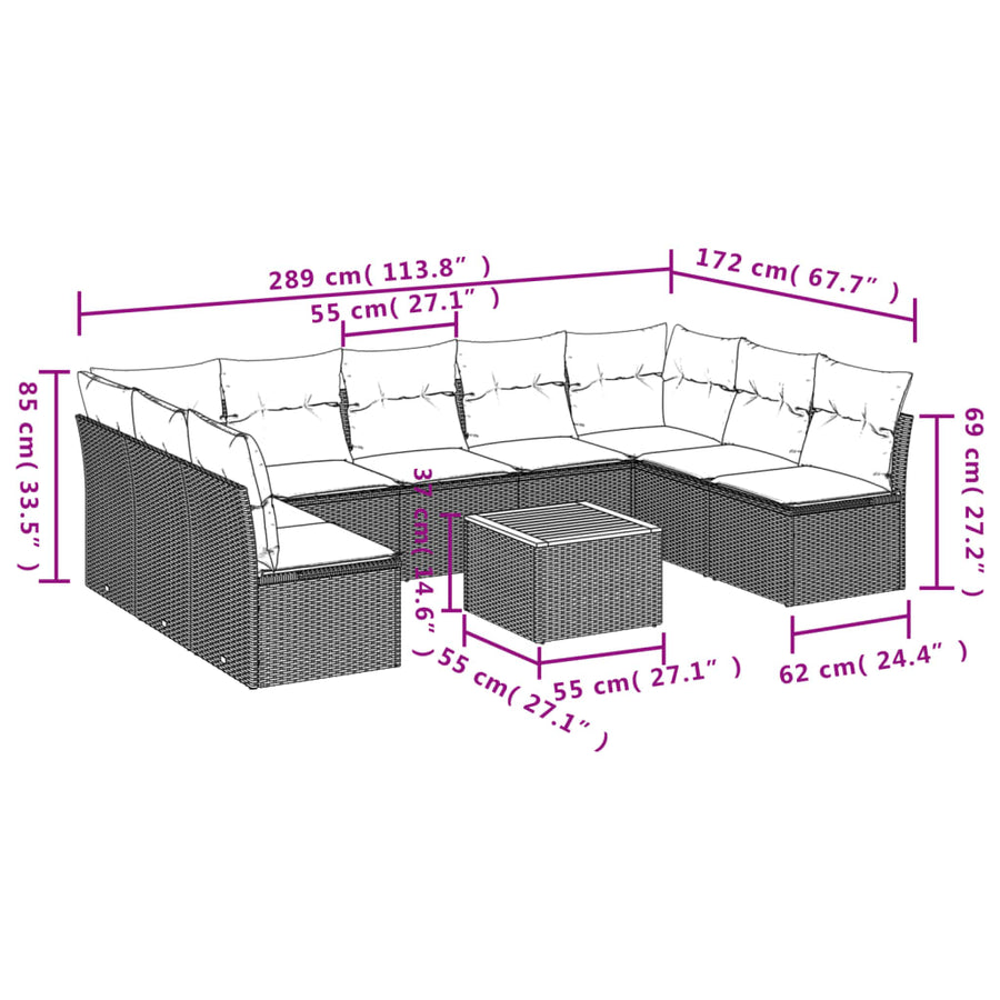 0-Delige Loungeset Met Kussens Poly Rattan Zwart en crème
