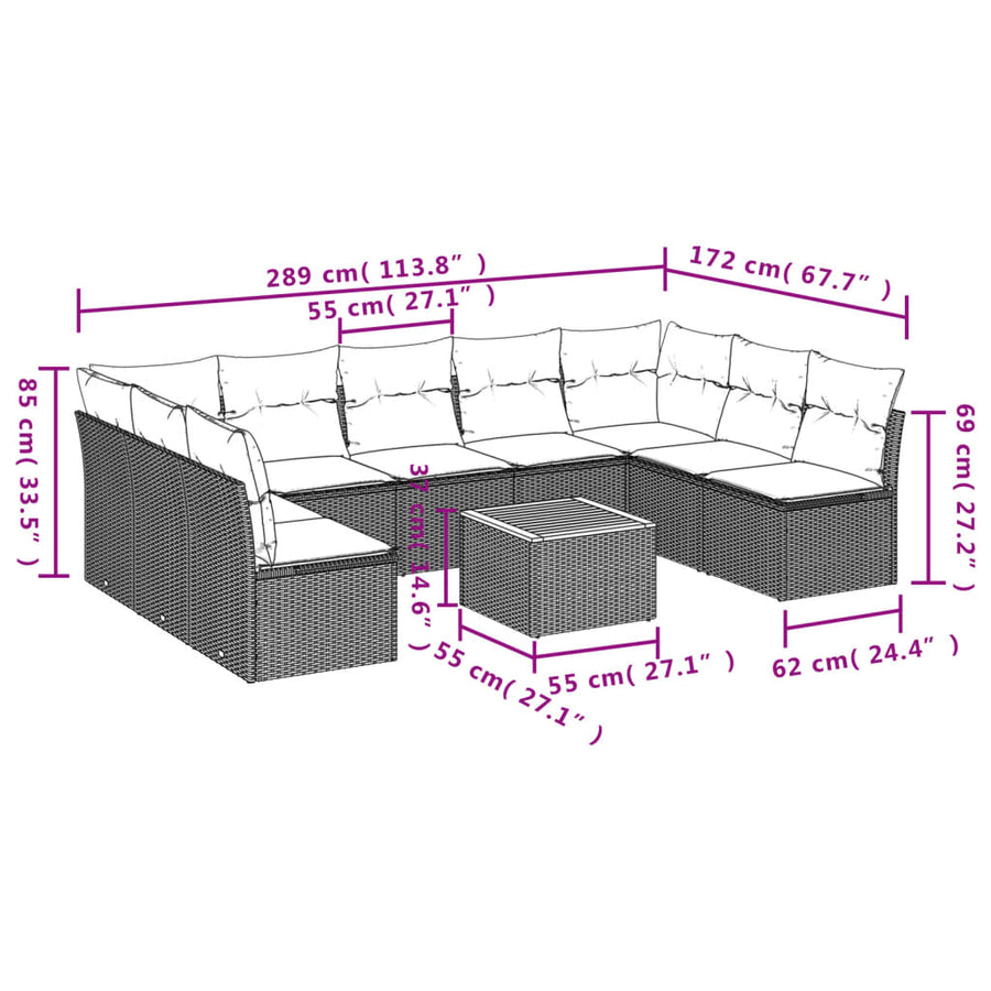 0-Delige Loungeset Met Kussens Poly Rattan Beige en grijs