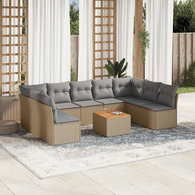 0-Delige Loungeset Met Kussens Poly Rattan Beige en grijs