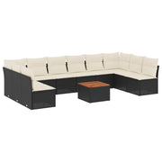 11-piece Lounge Set with Cushions Poly Rattan Black