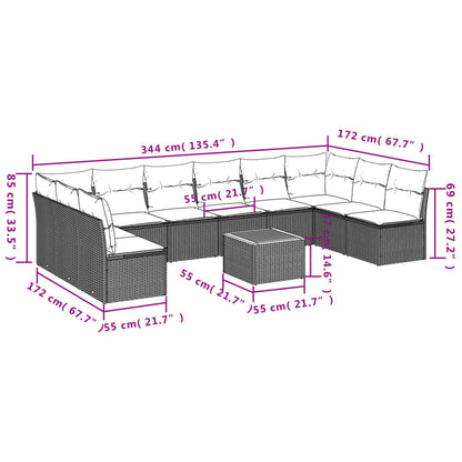 11-Delige Tuinset Met Kussens Poly Rattan Beige