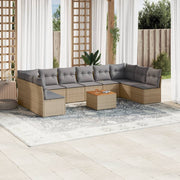 11-piece Garden Furniture Set with Cushions, Poly Rattan, Beige