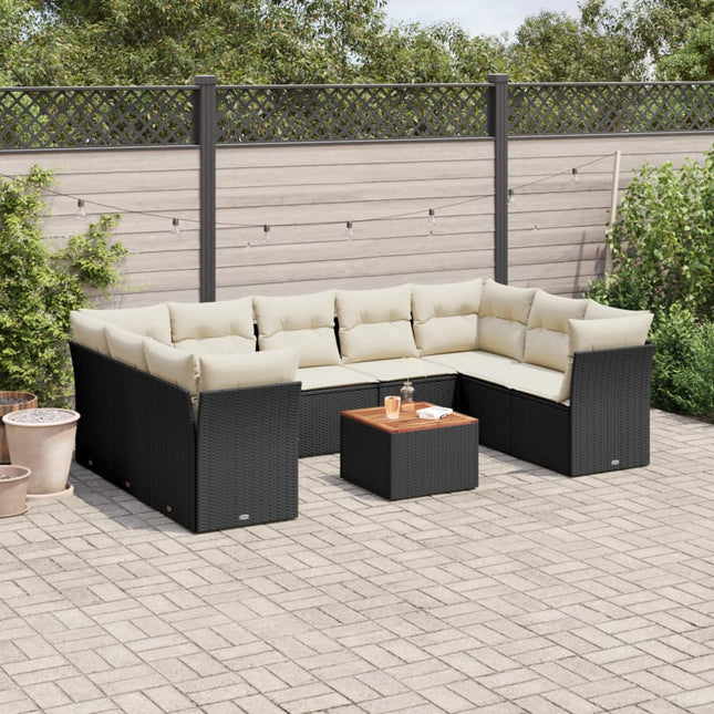 10-Delige Loungeset Met Kussens Poly Rattan Zwart