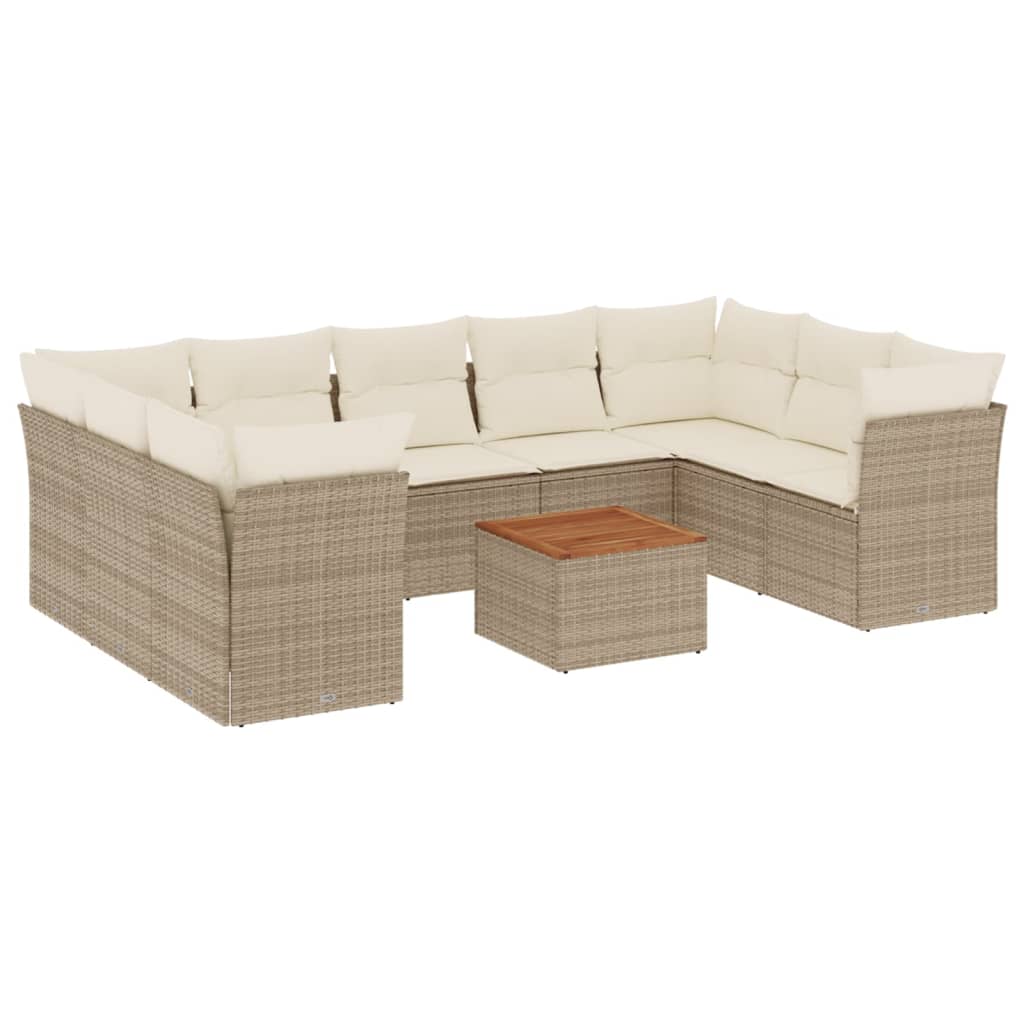 10-Delige Loungeset Met Kussens Poly Rattan Beige