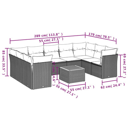 10-Delige Loungeset Met Kussens Poly Rattan Beige