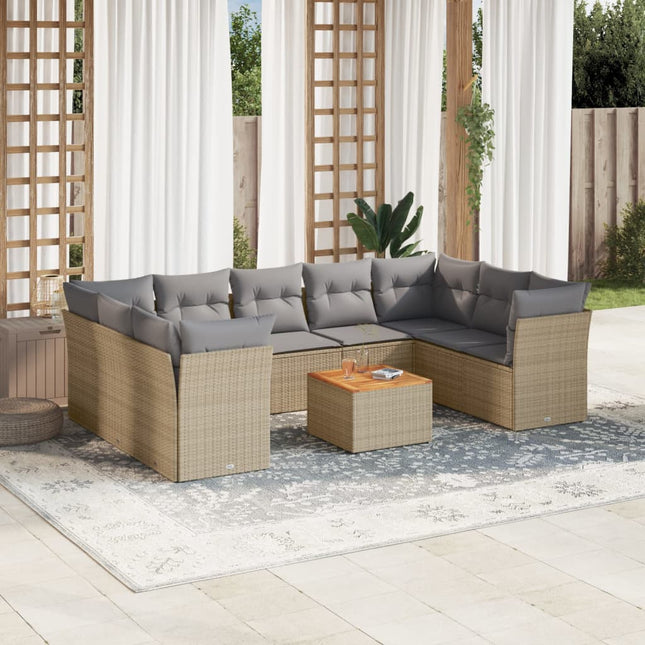 10-Delige Loungeset Met Kussens Poly Rattan Beige