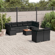 Loungeset 10-delig poly rattan zwart