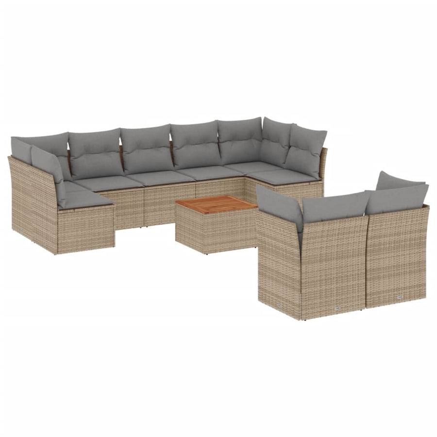 10-Delige Loungeset Met Kussens Poly Rattan Beige