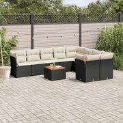 10-piece Loungeset with Cushions Poly Rattan Black