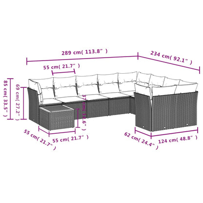 10-Delige Loungeset Met Kussens Poly Rattan Beige