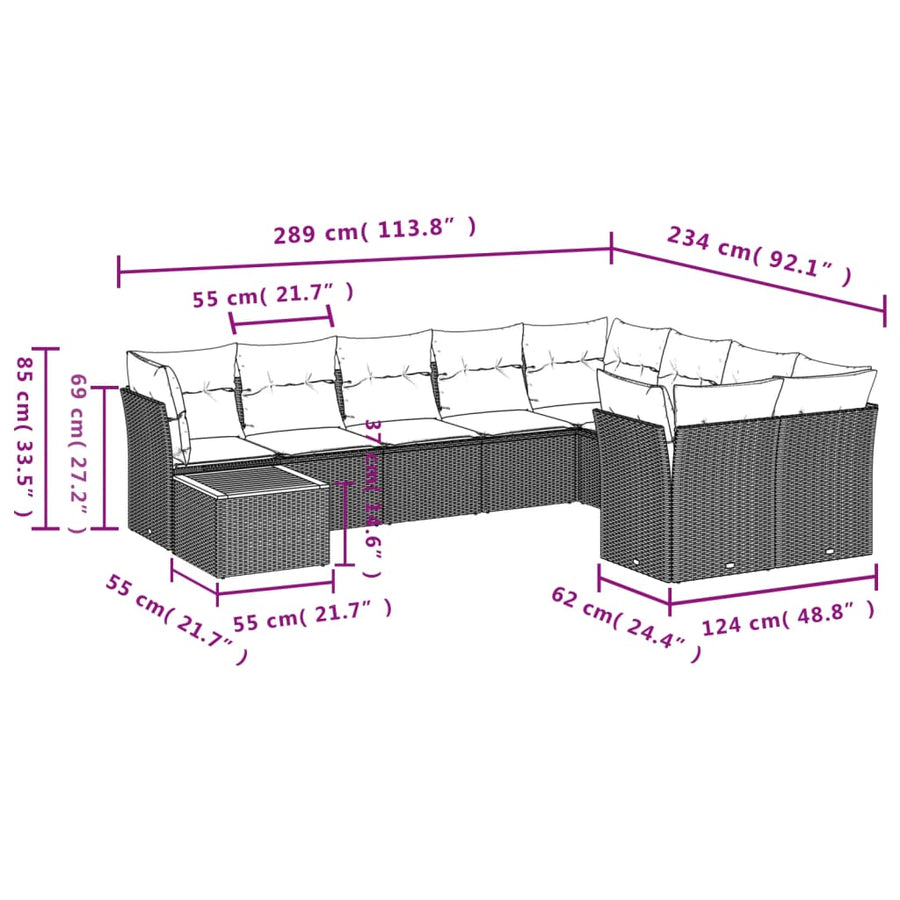 10-Delige Loungeset Met Kussens Poly Rattan Beige