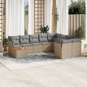 10-piece Lounge Set with Cushions Poly Rattan Beige
