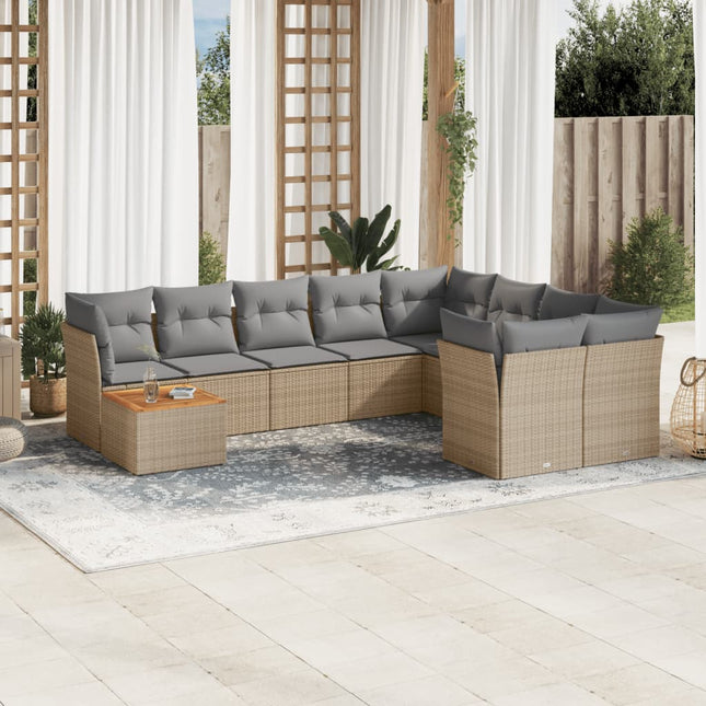 10-Delige Loungeset Met Kussens Poly Rattan Beige