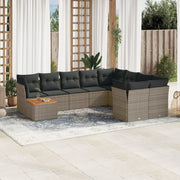 10-piece Lounge Set with Cushions Poly Rattan Grey